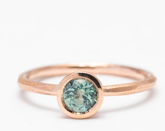 Montana sapphire ring-bezel set women&#39;s solid gold engagement ring, yellow rose or white gold 10k 14k 18k