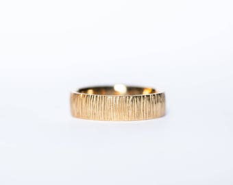 Men's Gold Bamboo wedding ring- 10k 14k 18k solid yellow gold band ring with bamboo inspired texture