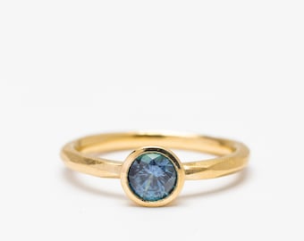 Montana sapphire ring bezel set women&#39;s 10k 14k 18k solid rose gold rough ring, engagement ring