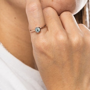 Montana sapphire ring-bezel set women's solid gold engagement ring, yellow rose or white gold 10k 14k 18k image 2