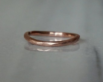 rough band ring in solid 10k rose gold- mark of the maker- wedding ring, simple rough gold band