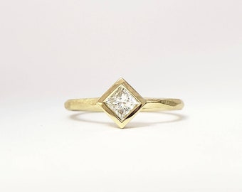 Square Canadian diamond princess cut solitaire engagement ring bezel set in solid 10k 14k 18k gold