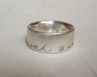 Custom family name ring in sterling silver with diamond-april birthstone, mothers day gift