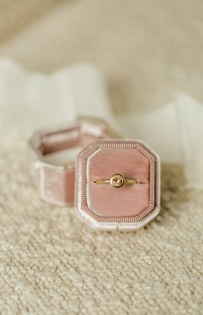 Morganite engagement ring bezel set in 10k-14k-18k yellow gold, white gold, rose gold image 4