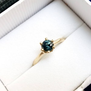 Montana sapphire ring, six prong set women&#39;s solid gold engagement ring, yellow rose or white gold 10k 14k 18k