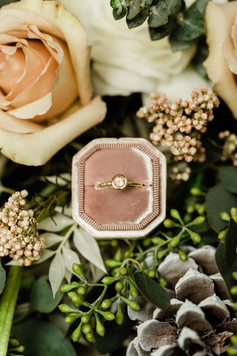 Morganite engagement ring bezel set in 10k-14k-18k yellow gold, white gold, rose gold image 1