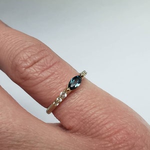 Delicate marquise cut London blue topaz ring with white sapphires in gold -10k-14k -18k