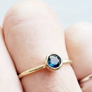 Montana sapphire ring-bezel set women's solid gold engagement ring, yellow rose or white gold 10k 14k 18k image 3