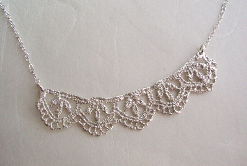 Lace silver necklace leaf pattern for women image 4