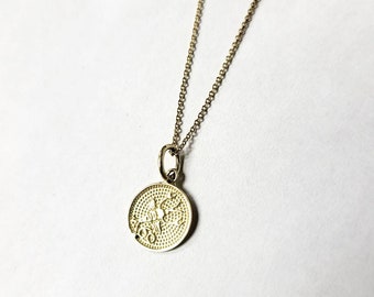 Tiny Zodiac pendant in solid 10k yellow gold with or without chain