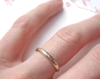 Gold Bamboo ring- thin solid 10k band ring