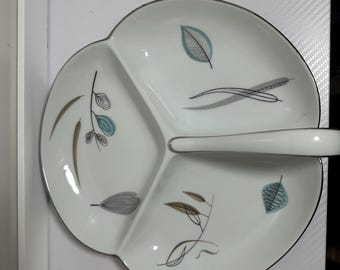 Plato de aperitivos de tres secciones de porcelana Noritake vintage con asa n.° 1358