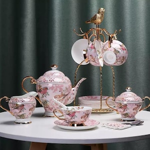 Hand-Painted Gold-Rimmed Ceramic Coffee Set: European Style Tea Service