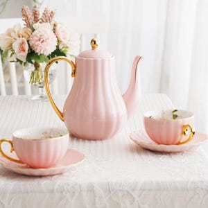 Pink ceramic coffee set | Afternoon tea set | Ceramic coffee cups and saucers | Tea party set | Ladies tea set | Mother's Day gift
