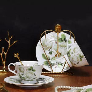 Ręcznie robiony ceramiczny zestaw do herbaty z motywem kwiatowym: filiżanka do kawy w stylu europejskim