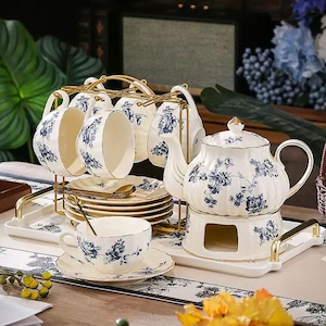 Flower teapot set | ceramic heating base | creative rose ceramic coffee set | afternoon tea set | tea party tea set | Christmas gift