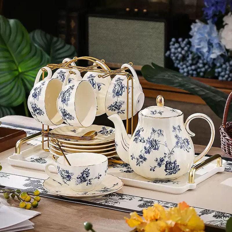 Blue Rose Tea Set - Etsy Singapore