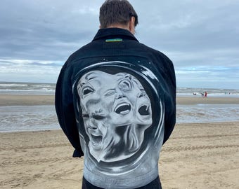 Hand Painted Denim Jacket – One Of A Kind Psychedelic Artwear, Jean Jacket, Original Wearable Art Clothing, Festival Outfit