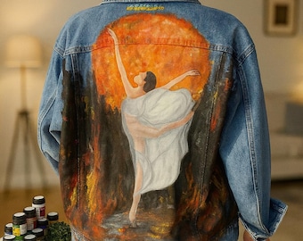 Custom Denim Jacket, Hand Painted Jean Jacket, Unique Artistic Clothes, Vintage Painted Jacket, Women’s Denim Fashion, Textile Art Clothing