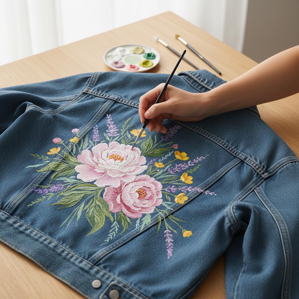 Hand-painted Floral Denim Jacket – Custom Peony & Rose Jean Jacket