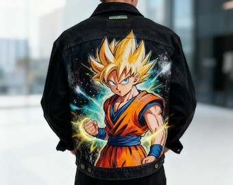Handbemalte Anime Jeansjacke, individuelle Jeansjacke mit Kawaii Anime Kunst, personalisiertes Valentinstagsgeschenk