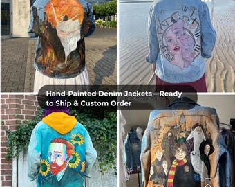Hand Painted Denim Jacket, Custom Jean Jacket, Unique One Of A Kind Clothes, Unisex Oversized Art Jacket, Personalized Jacket Gift