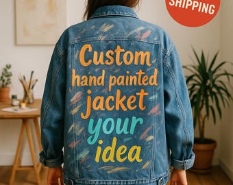 Hand Painted Custom Denim Jacket, One Of A Kind Wearable Art Jean Jacket, Personalized Textile Painting Gift For Valentine’s Day
