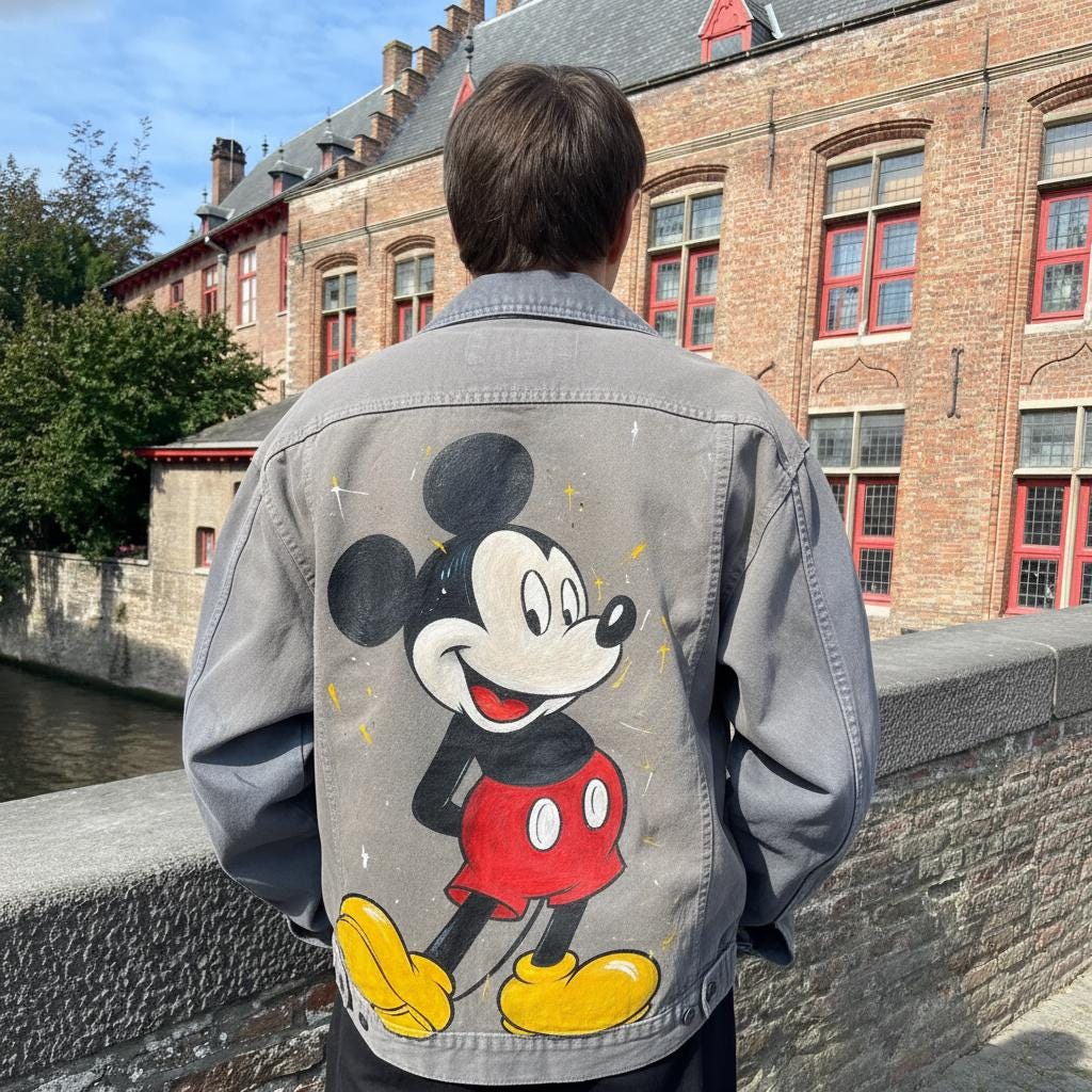 Custom Painted Mickey Mouse Jacket – Handmade Denim Artwear 