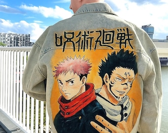 Custom JJK Denim Jacket, Hand Painted Anime, Jujutsu Kaisen Manga Style, Otaku Gift, One of a Kind
