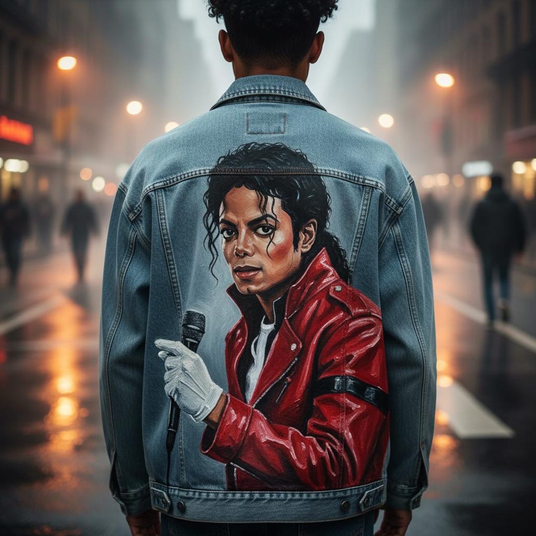 Painted Jean Jacket – 90s Pop Icons Michael Jackson Design, Custom