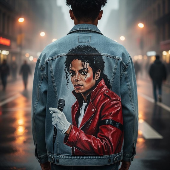 Painted Jean Jacket – 90s Pop Icons Michael Jackson Design, Custom