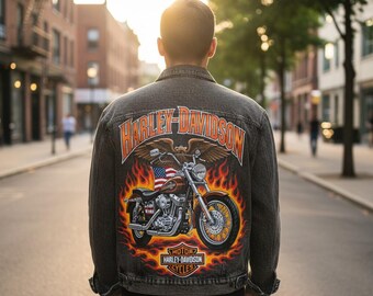 Harley Hand Painted Jacket – Custom Denim Motorcycle Artwear, One