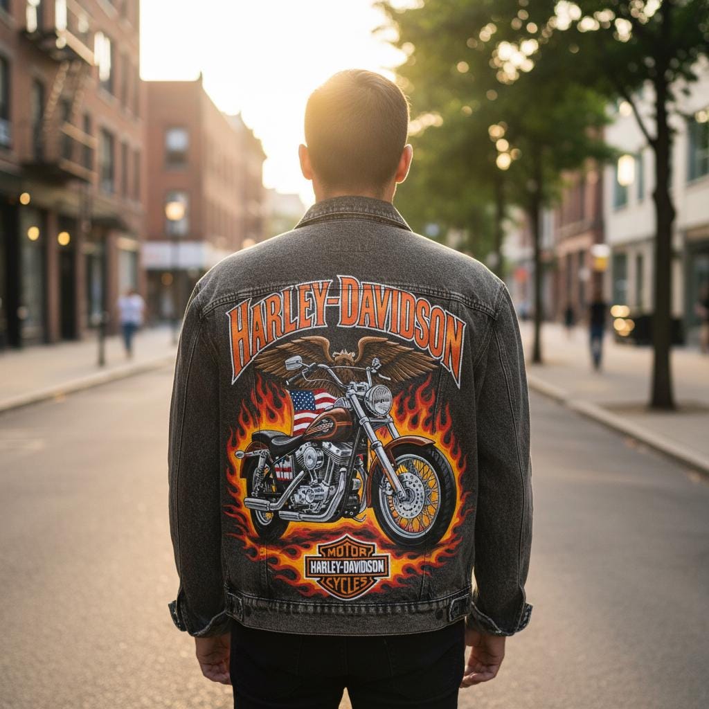 Harley Hand Painted Jacket – Custom Denim Motorcycle Artwear, One