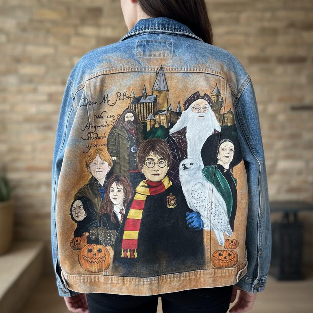 Wizard Jacket Design Wizard Painted Denim Jacket – Hand Painted Harry Potter Themed Jean ...