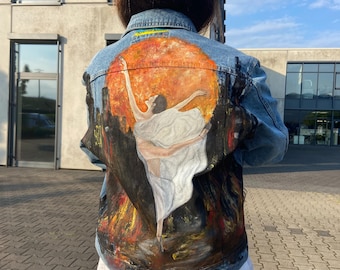 Hand Painted Denim Jacket – One Of A Kind Custom Jean Jacket, Original Art Clothing, Vintage Fashion Gift For Her Or Him