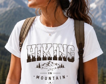 Vintage Mountain Hiking Graphic, Minimalist Outdoor Adventure PNG (Digital Download)