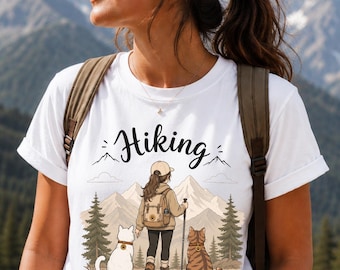 Minimalist Hiking Girl PNG, Mountain Adventure Cat Graphic (Digital Download)