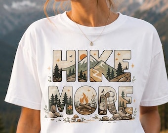 Hike More Retro Mountain PNG Design, Outdoor Adventure Graphic (Digital Download)