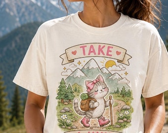 Hiking Cat PNG, Pastel Mountain Graphic, Kawaii Camping Shirt Design (Digital Download)