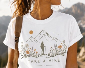 Retro Hiking Shirt, Mountain Wildflower Nature Design, Cottagecore Outdoorsy Graphic PNG
