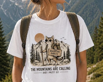 Hiking Cat PNG | Mountains Are Calling Adventure Graphic (Digital Download)