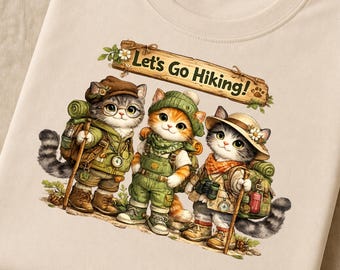 Hiking Cats PNG | Woodland Adventure Clipart (Sublimation Design)