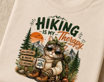 Hiking Cat PNG, Mountain Adventure Shirt Design, Camping Sublimation (Digital Download)