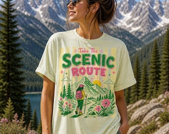 Neem de schilderachtige route, png, retro-afbeelding bergwandelen, natuurliefhebber clipart