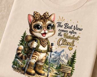 Hiking Cat PNG, Mountain Adventure Cat Lover Design (Digital Download)