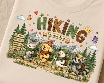 Hiking Animals PNG, Cat Dog Duck Raccoon Clipart, Adventure Awaits (Digital Download)