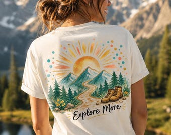 Explore More Hiking PNG, Watercolor Mountain Adventure Design, Boho Nature Graphic (Digital Download)