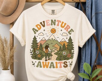 camping PNG, Retro Mountain Nature Clipart (Digital Download)
