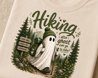 Funny Ghost Hiking PNG, Spooky Halloween Mountain Adventure Design (Sublimation)