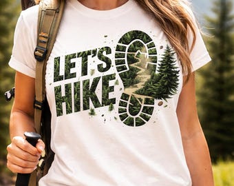 Let's Hike PNG, buty trekkingowe do lasu, grafika przedstawiająca górską przygodę (pobieranie cyfrowe)